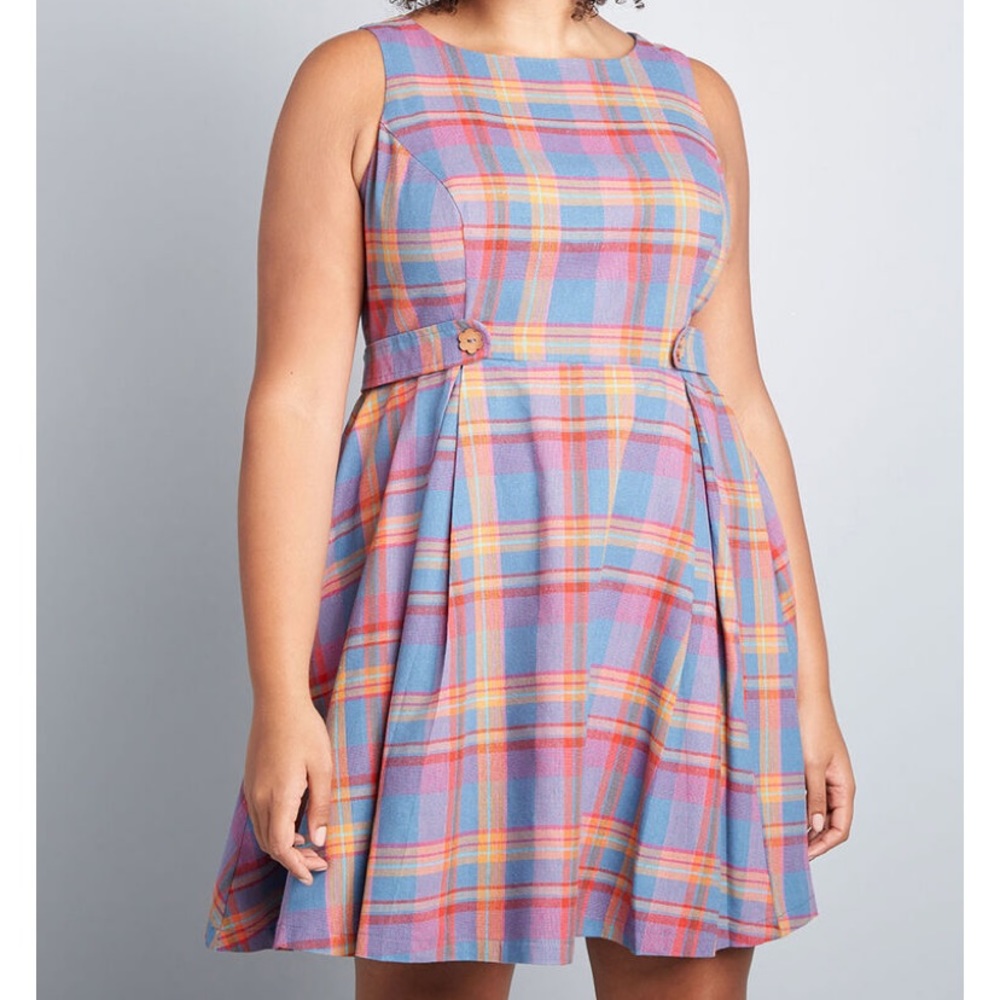 Modcloth Something Sixties cotton plaid dress - 26